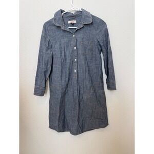 Lands End Canvas Blue Cotton Chambray Button Down Shirt Dress Wmns 4 Long Sleeve